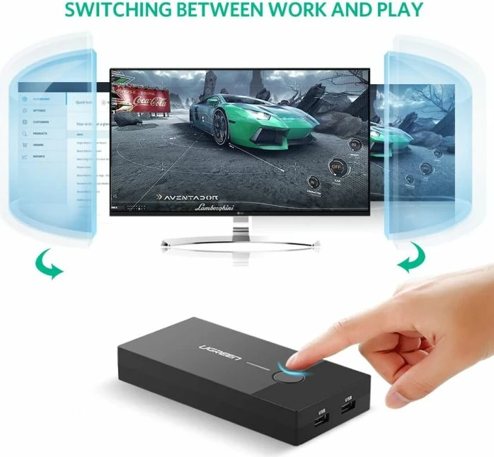 Switch KVM VGA UGREEN 30357 2x1 USB 2.0 1920x1440, i zi, me 2 kabllo USB 1.5m 6