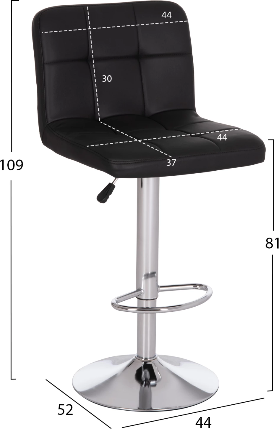 Karrige për bar rrotulluese DIANA, lëkurë PU e zezë, metal krom, FH202.21, 44x52x109cm, set prej 2 copë