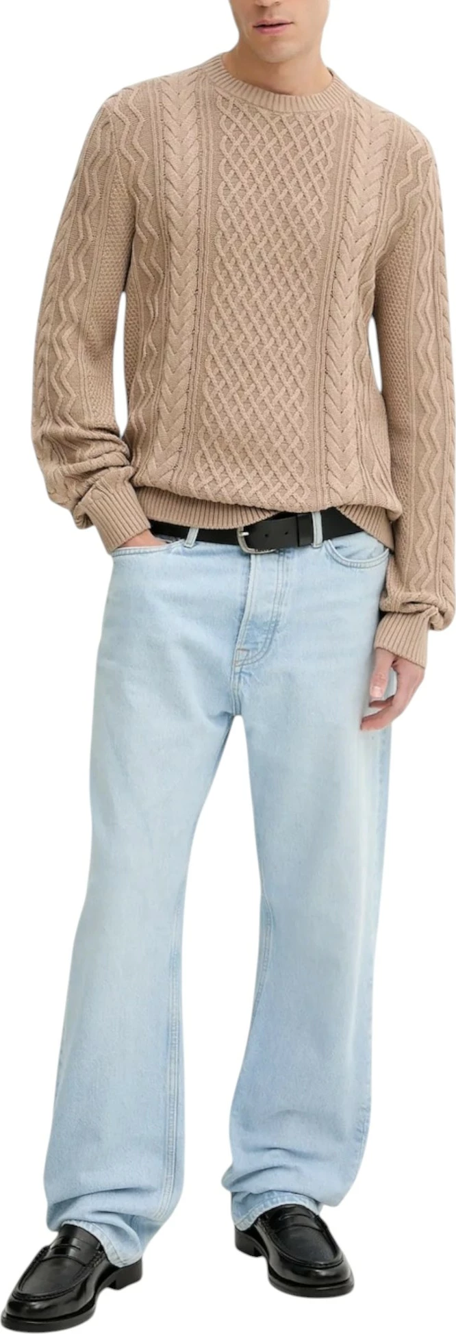Xhemper për meshkuj Tommy Hilfiger Jeans TJM SLM BADGE CABLE DM0DM22101, bezhë e errët [Madhësia: S]