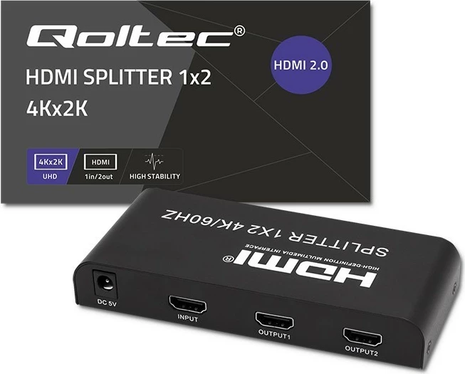 Splitter HDMI Qoltec 51797, 1x2, 4K/60Hz, i zi