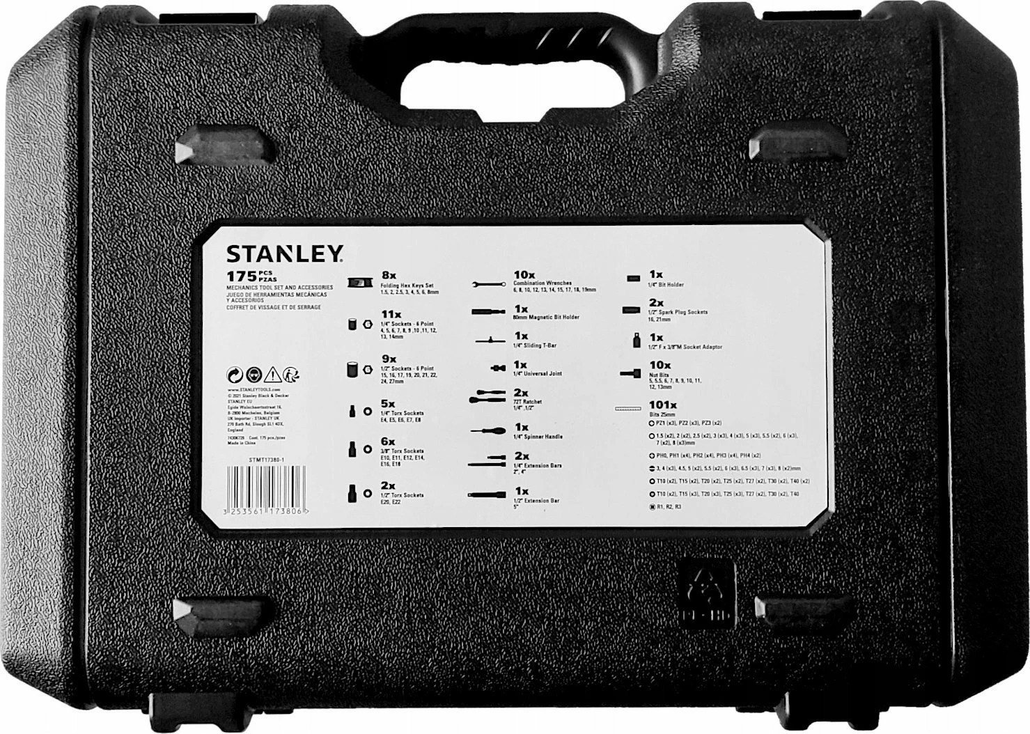 Set veglash Stanley STMT17380-1, 175 copë, 1/4\"-1/2\"