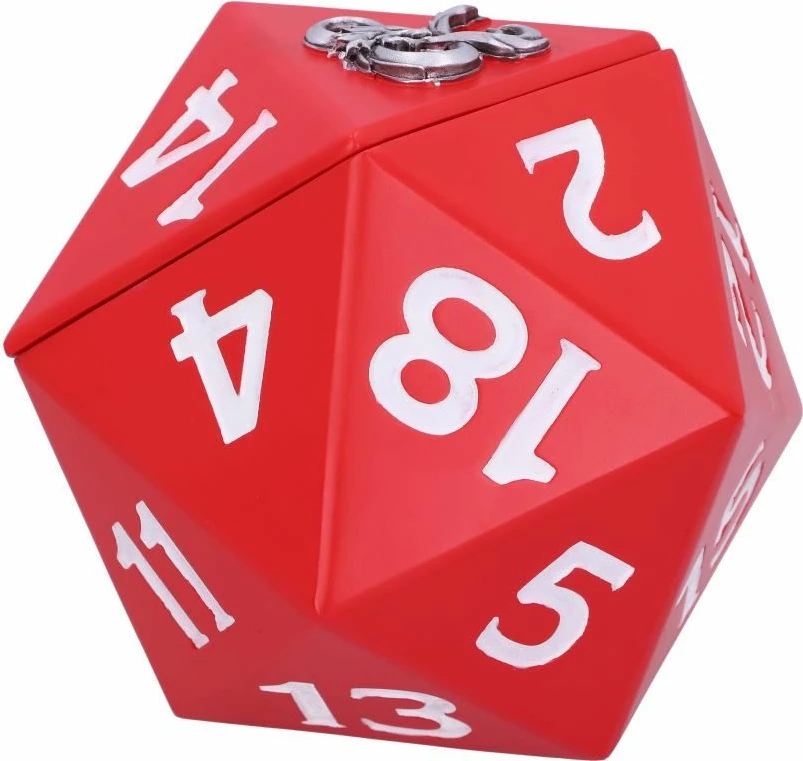 Kuti dekorative për zare NEMESIS NOW Dungeons & Dragons D20 13.5 cm, rrëshirë, e pikturuar me dorë, e kuqe