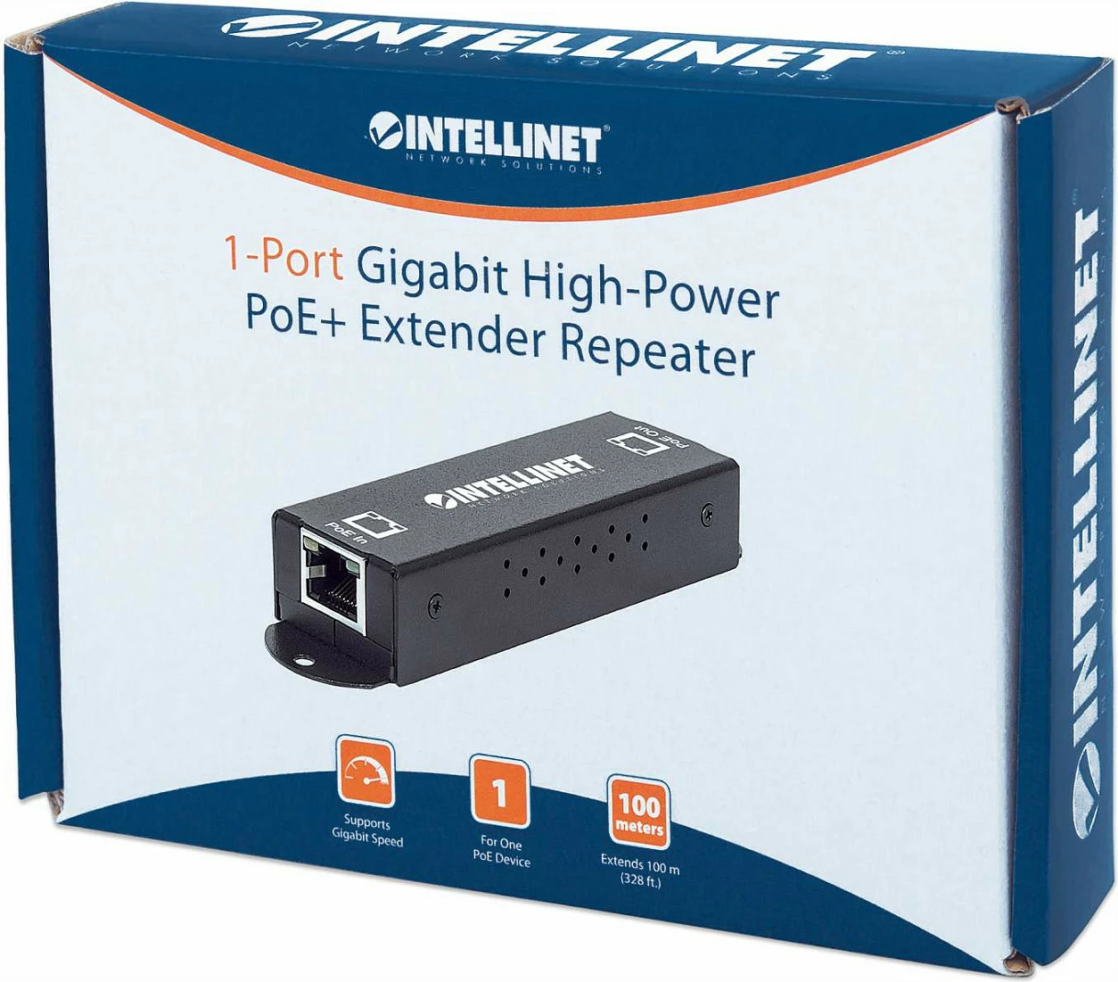 Zgjerues PoE+ Gigabit Intellinet 560962, 2x RJ45, IEEE 802.3at/af, metal, i zi