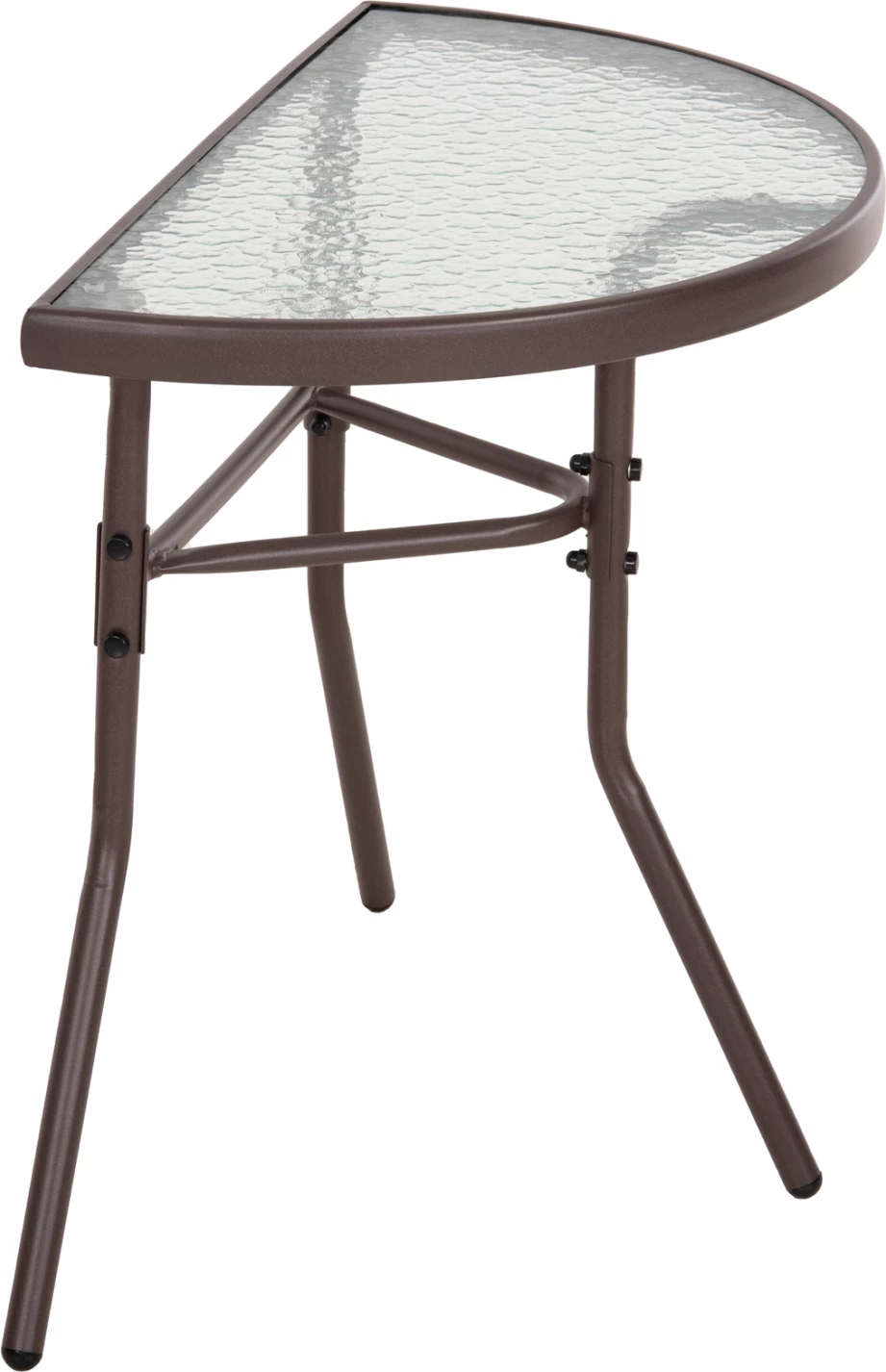 Tavolinë gjysmë rrethore LIMA, metalike, ngjyrë kafe, me sipërfaqe xhami, FH5967.02, 70x40x64,5H cm