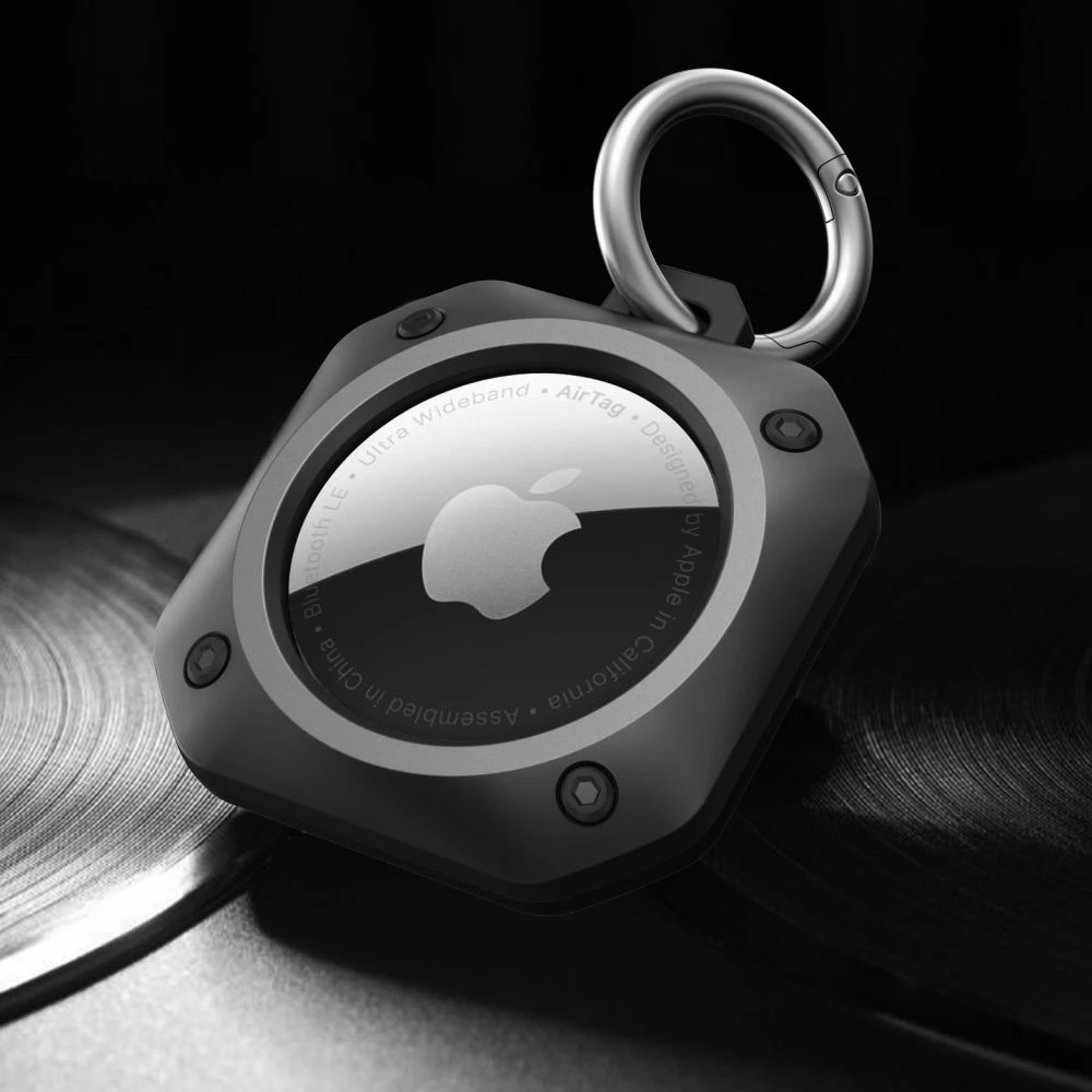 Mbështjellës Tech-Protect Rough Pro për Apple AirTag me karabinë, Zi