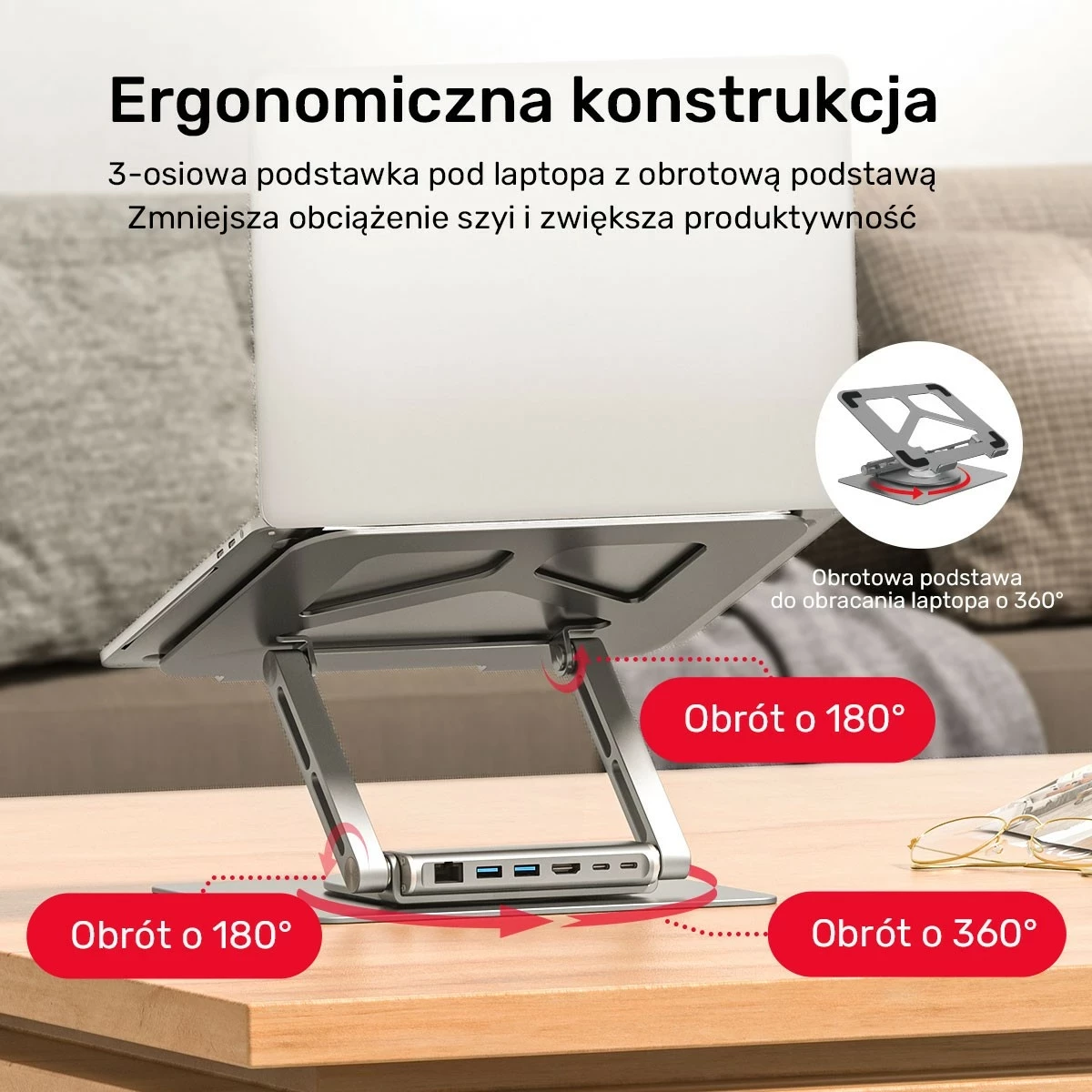 Podstavek për laptop Unitek USB-C HDMI 4K PD 100W, ngjyrë argjendi