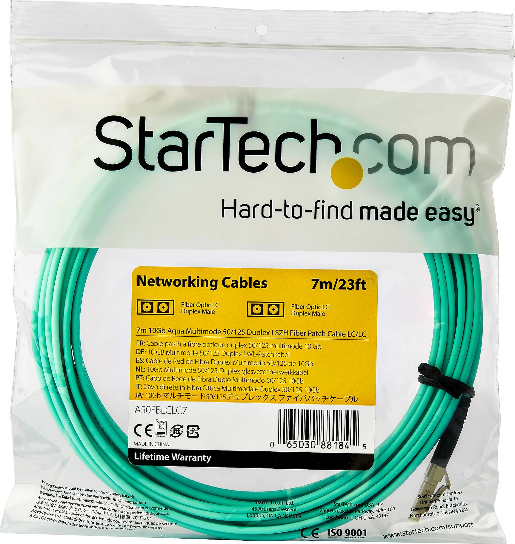 Kabllo fibra optike StarTech A50FBLCLC7, OM3 multimode, LC-LC, 7 m, 50/125µm, LSZH, aqua
