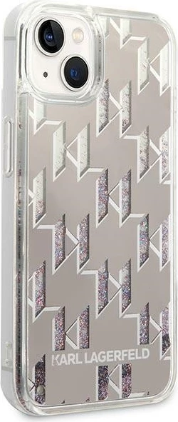 Mbështjellës Karl Lagerfeld KLHCP14SLMNMS për iPhone 14, hardcase, Liquid Glitter Monogram, argjendtë