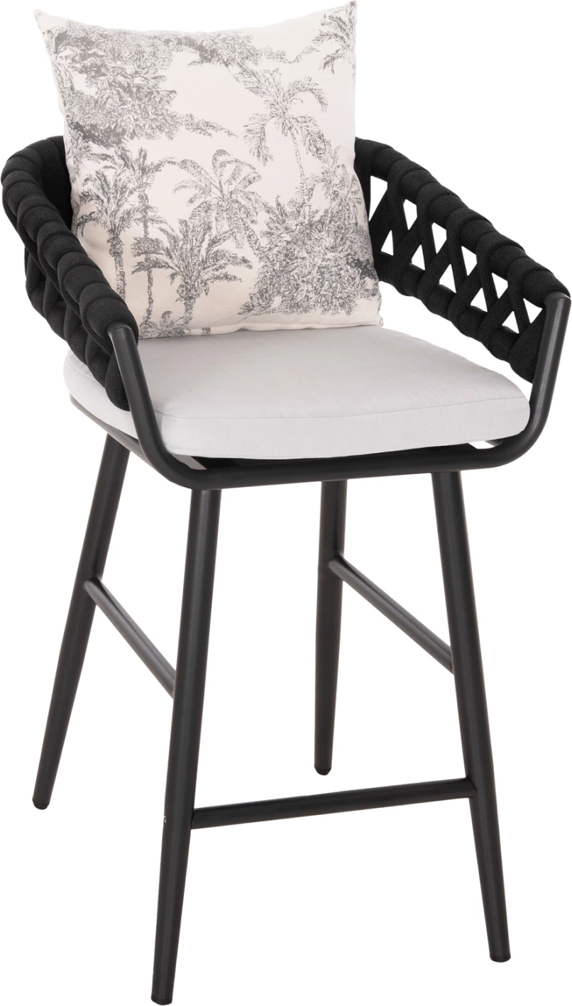Karrige për bar alumini CAMDEN FH6142.01, ngjyrë antracit, me jastëk mbrapa ecru me dizajn print, 56x60x108H cm