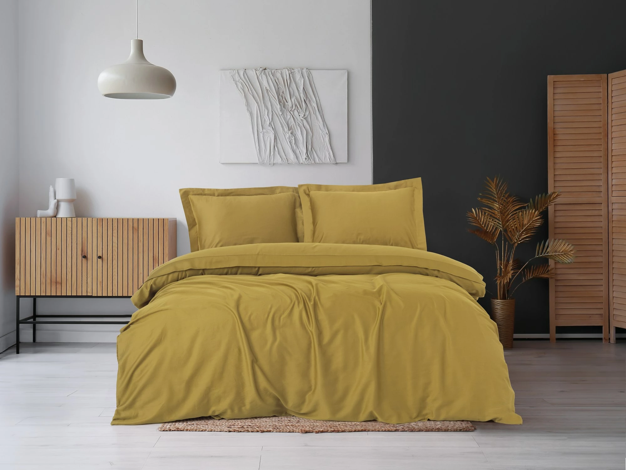 Set mbulesë jorgani king size, saten, ngjyrë mustard, L'essentiel, Elegant