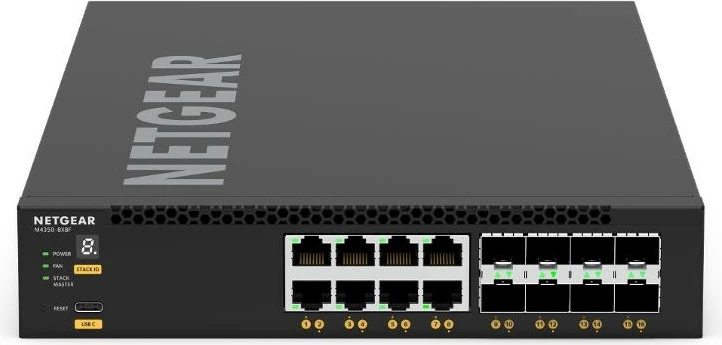 Switch Netgear XSM4316 (XSM4316-100NES) 8x10GE/Multi-Gig + 8xSFP+ 10G, zi, paketë me aksesorë montimi rack