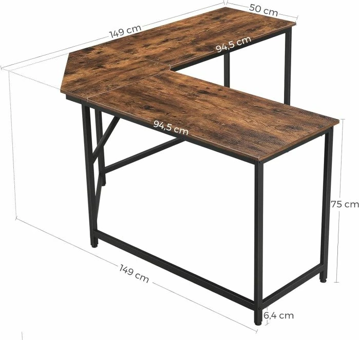 Tavolinë kompjuteri në formë L VASAGLE LWD73X 149x149x75 cm, kafe rustike