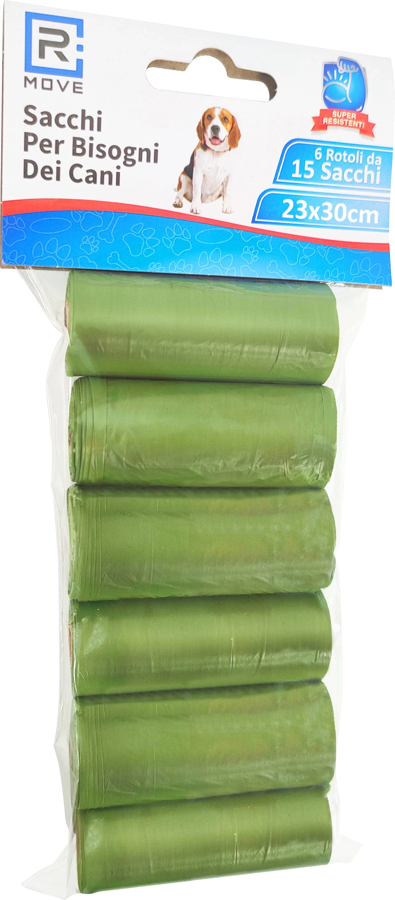 Sakë për mbeturina kafshësh RMove, 6 rotolla, 15 qese, jeshile