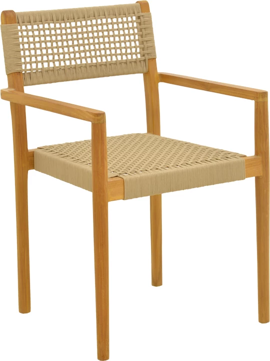 Karrige Lengan me kornizë prej druri tik, litar bezhë, 54x52x80cm