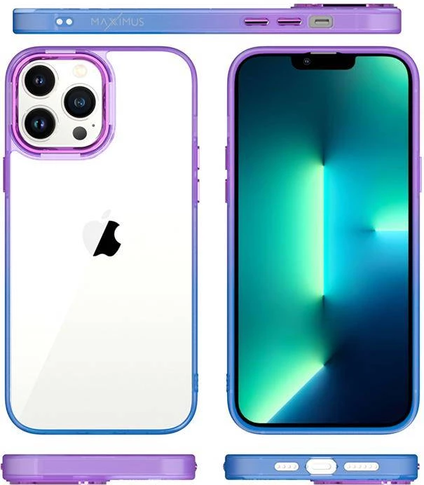 Mbështjellës silikoni gradient ONASI 18674 për Samsung Galaxy A54, 1.8 mm, transparent, kornizë vjollcë-blu