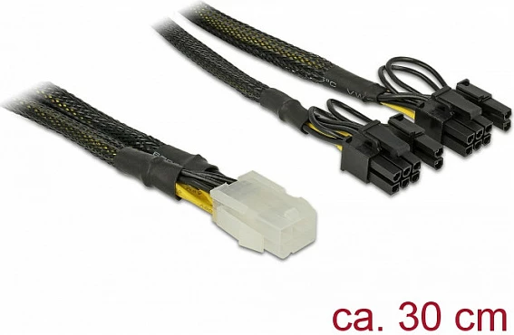 Kabllo rryme PCIe DeLOCK 85455, 6-pin në 2x 6+2-pin, 0.3 m, e zezë