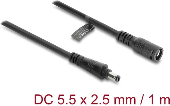 Kabllo zgjatëse DC DeLOCK 5.5 x 2.5 mm, 1 m, e zezë