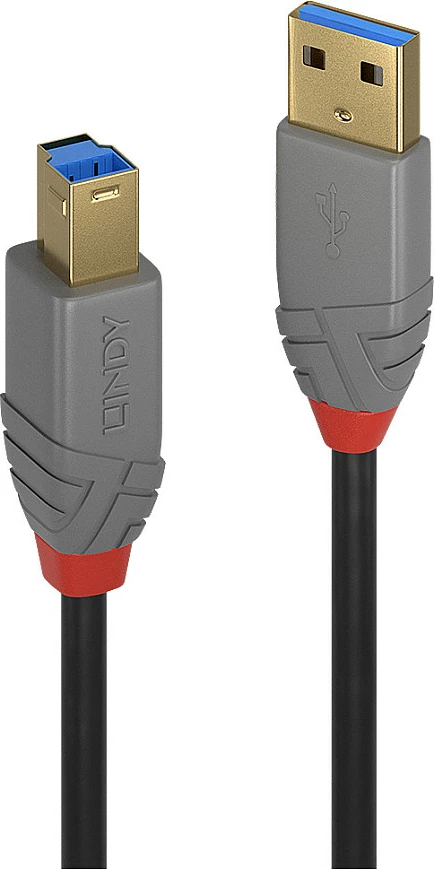 Kabllo USB LINDY Anthra Line, USB 3.2 Type-A në Type-B, 3m, 5Gbps, zi/gri