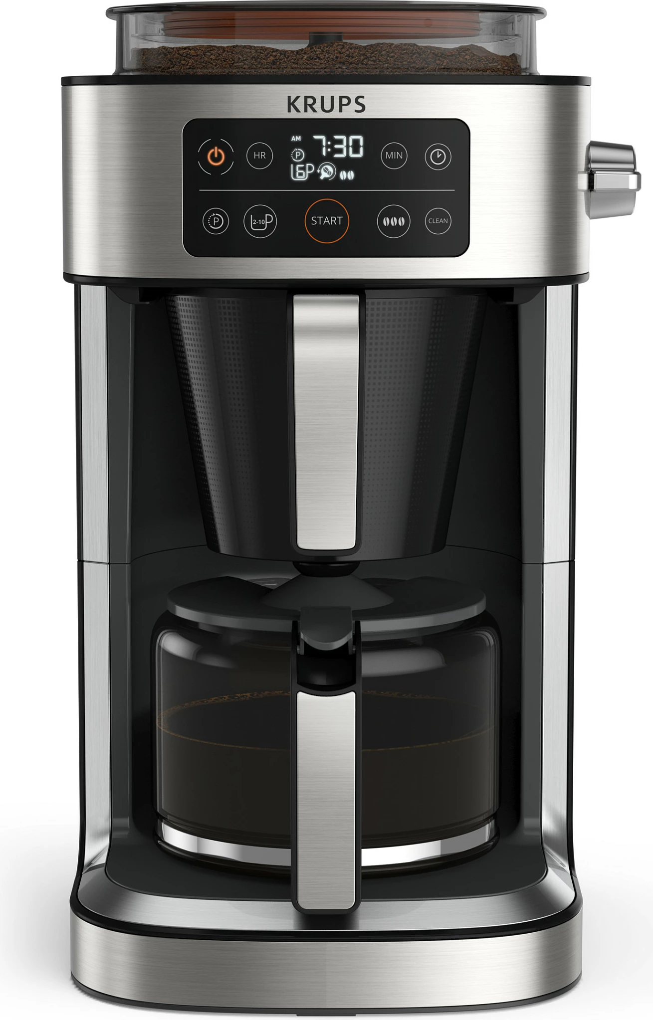 Aparat kafeje Krups KM 760D Aroma, drip, 2-10 filxhana, 1.25 L, i zi/argjend