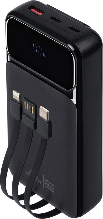 Powerbank RIVACASE VA2221 20000mAh 22.5W me ekran LCD, 3 kabllo (USB-C/Lightning/USB-A), e zezë 5