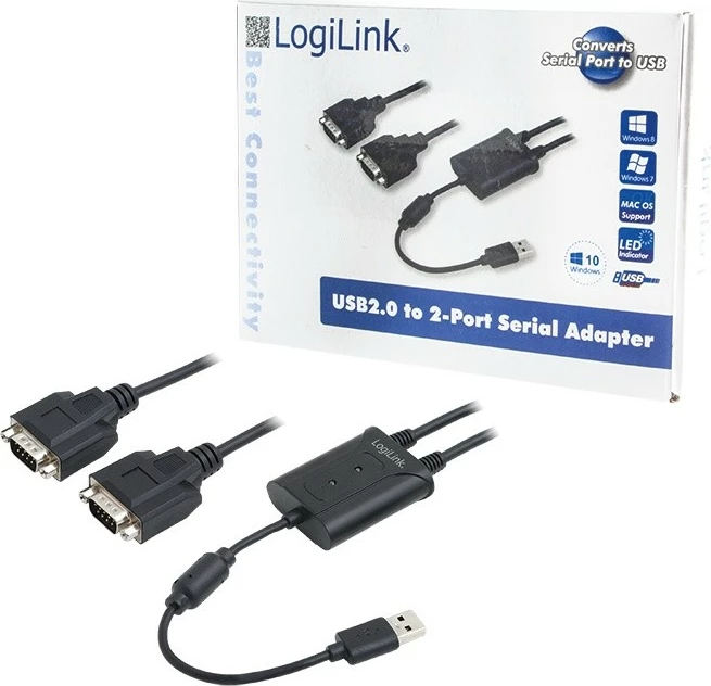 Adapter USB 2.0 në 2 porta seriale LogiLink AU0031, i zi