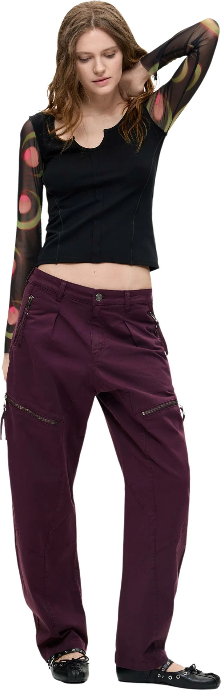 Pantallona për femra Desigual PANT_ZIPPERS 26WWPW14, bordo [Madhësia: XL]