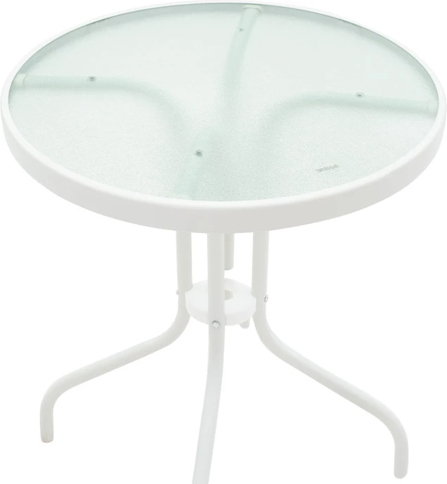 Tavolinë me karrige për terasë, ngjyrë e bardhë, metal-xham, Φ60x70cm