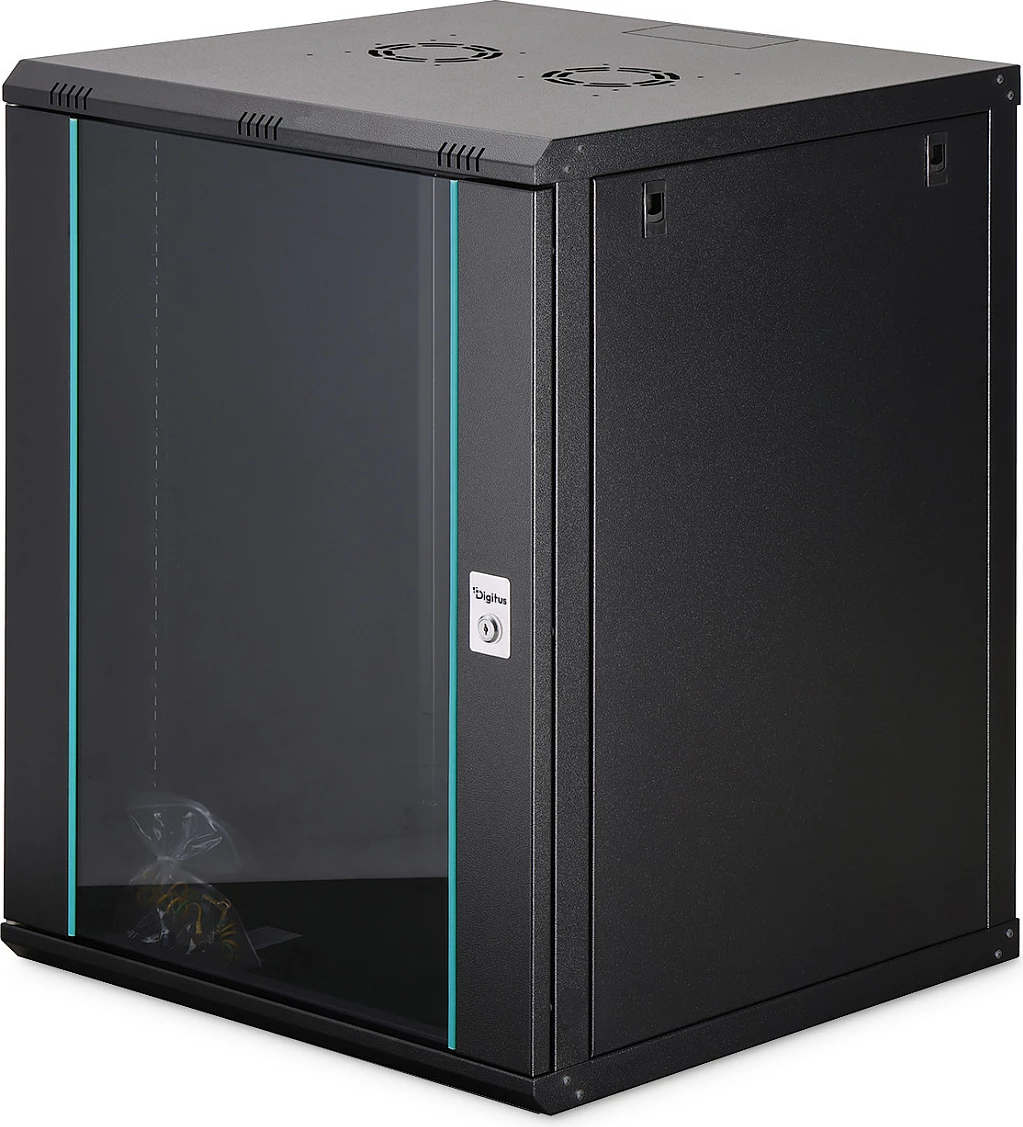 Kabinet rrjeti muror Digitus Dynamic-N, 16U, 600x600 mm, derë xhami, i zi