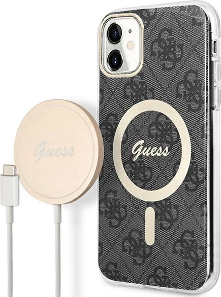 Set mbështjellës Guess GUBPN61H4EACSK me karikues wireless për iPhone 11, 6.1", MagSafe, zi
