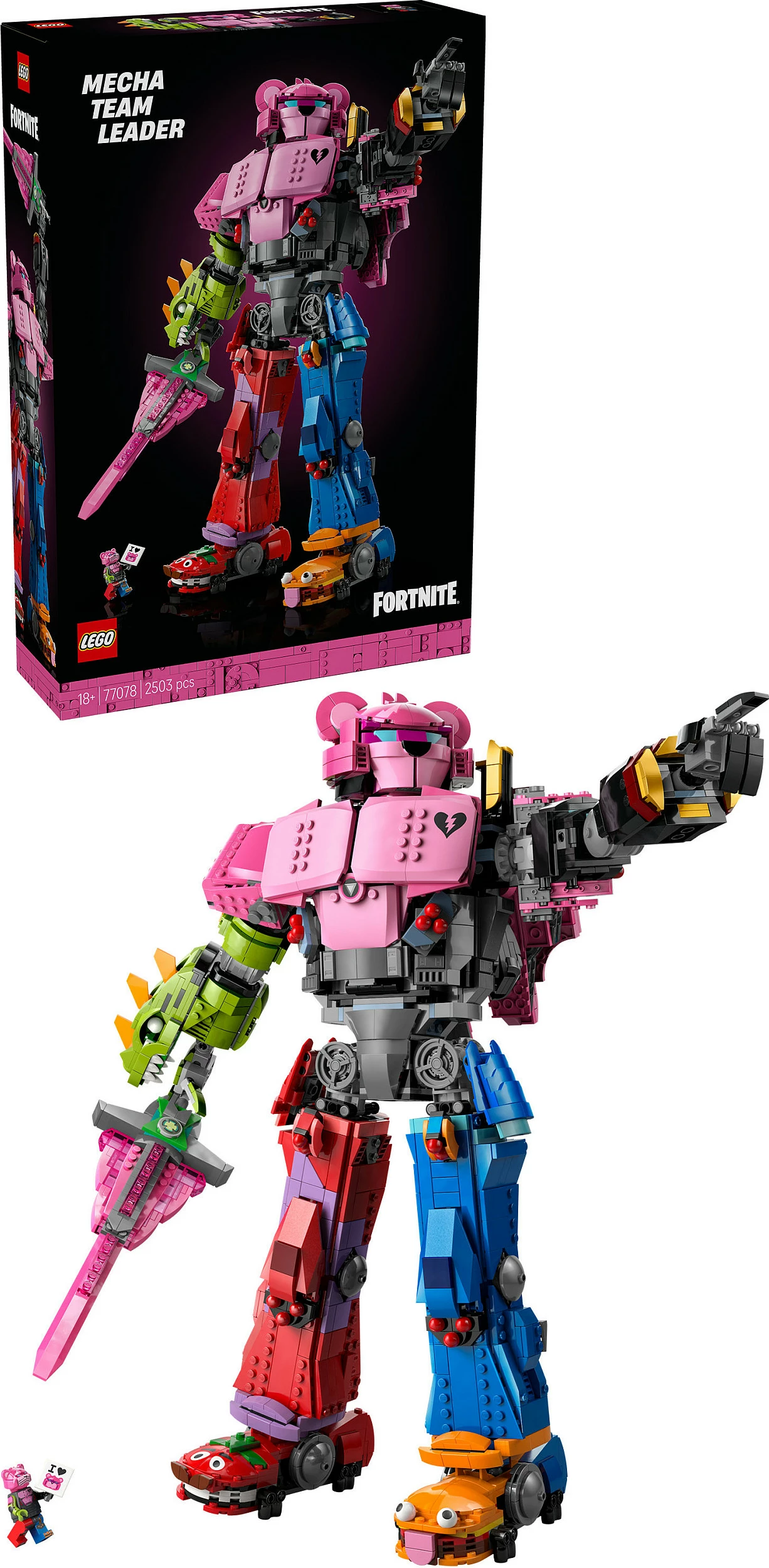Set ndërtimi LEGO Fortnite Mecha Team Leader 77078, 2503 copë, figurë mech 45 cm, multikolor