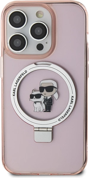 Mbështjellës Karl Lagerfeld KLHMP15XHMRSKCP për iPhone 15 Pro Max 6.7", me unazë Ring Stand, MagSafe, rozë