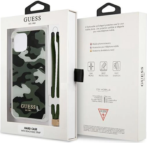Mbështjellës Guess GUHCP12LKSARKA për iPhone 12 Pro Max 6.7", Camo, Jeshil me varëse