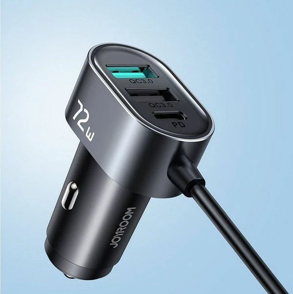 Karikues veture Joyroom JR-CL05 72W 5 porta (3x USB-A + 2x USB-C) 3A, kabllo 1.5m, e zezë