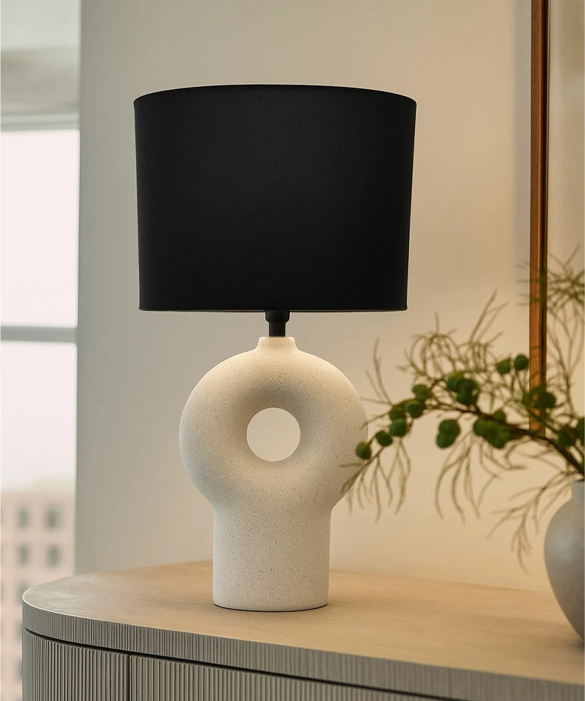 Llambë tavoline VEGG, bazë qeramike e bardhë, abazhur liri i zi, 20x10x52cm