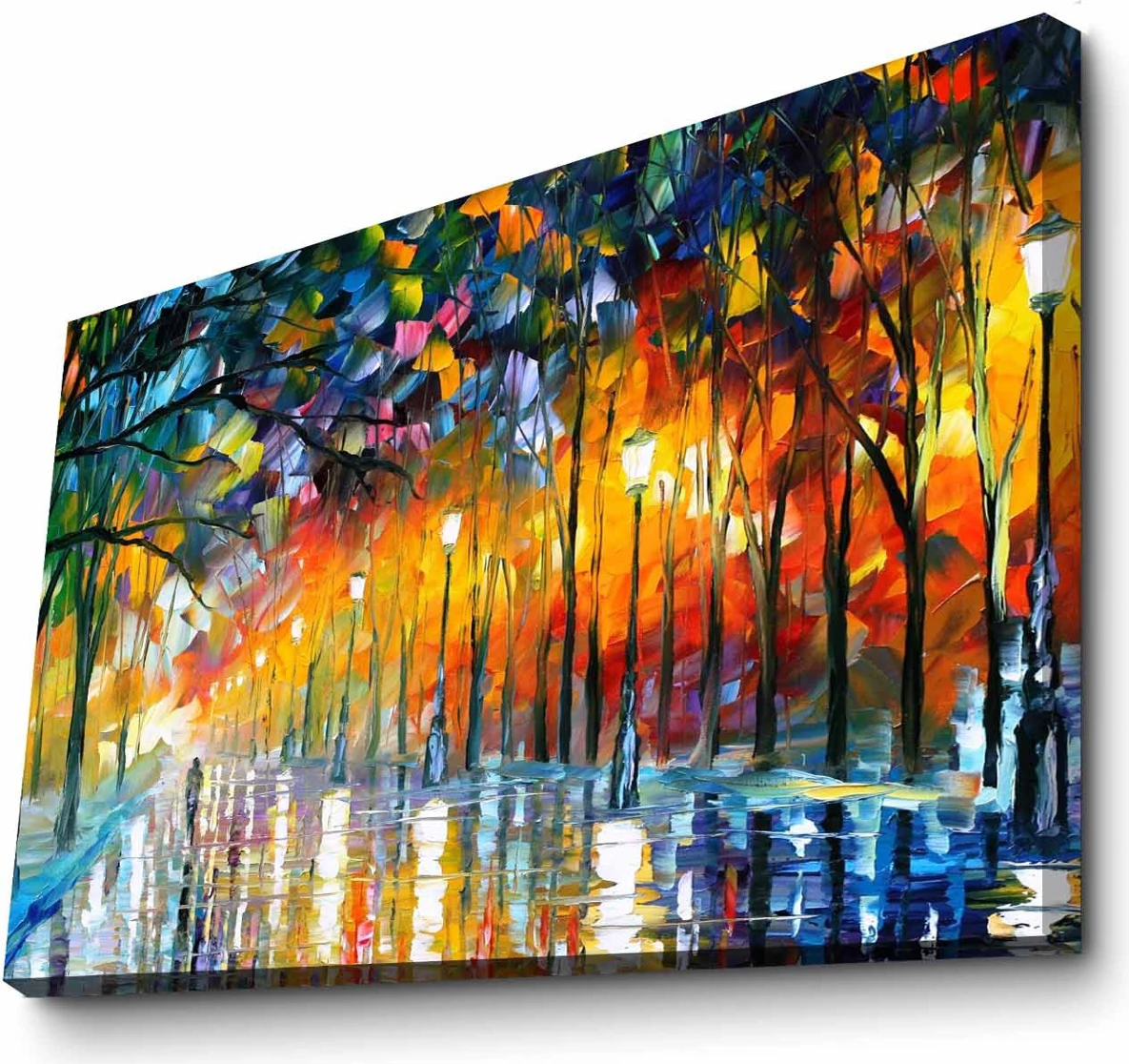 Pikturë dekorative në kanavacë, shumëngjyrëshe, 70x100cm, kornizë druri, Misty Mood in the Park, Leonid Afremov