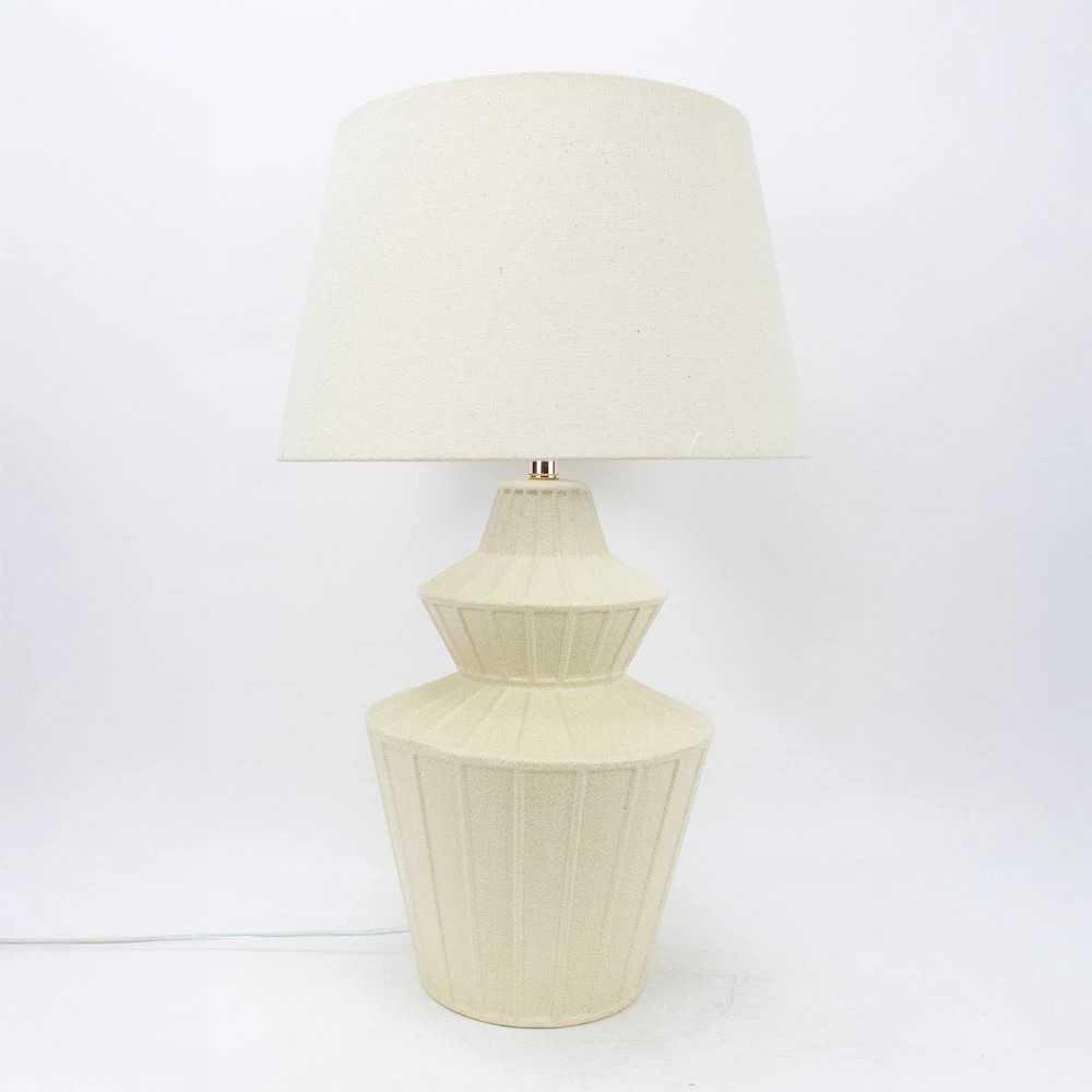 Llambë tavoline Elysia, qeramikë dhe lino, bezhë, 35x35x58cm