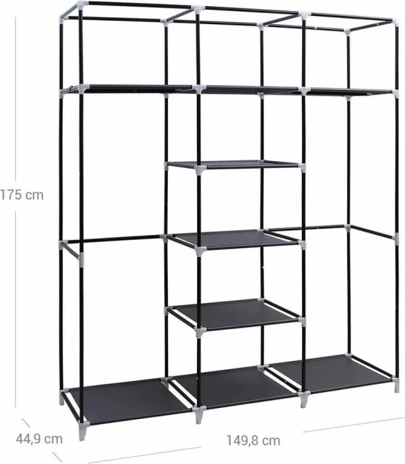 Garderobë prej pëlhure SONGMICS RYG12B 150x45x175 cm, 2 shufra varëse, me rafte, e zezë