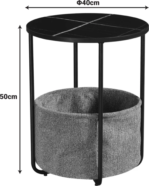 Tavolinë anësore Fredami, pamje mermeri të zi, 40x50cm