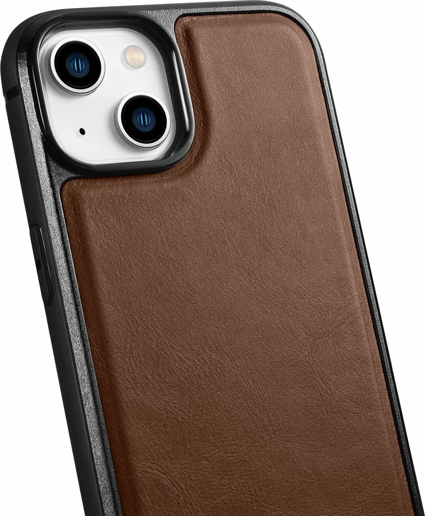 Mbështjellës lëkure iCarer për iPhone 14 Plus, MagSafe, Kafe