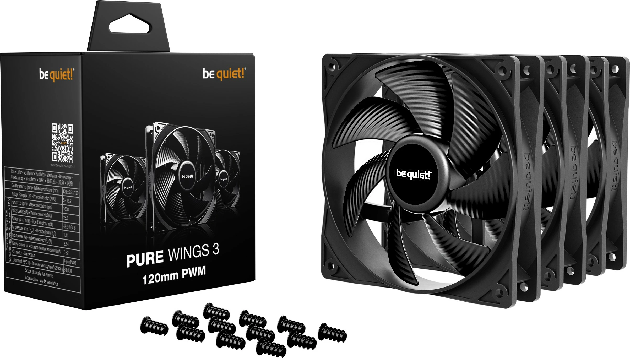 Ventilator kompjuteri Be Quiet! Pure Wings 3 120mm PWM 3-Pack, zi