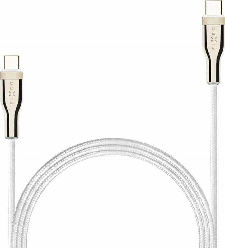 Kabllo USB-C në USB-C Fixed FIXDB-CC12-WH 1.2 m 100W e thurur, e bardhë, me organizues dhe rrip Velcro