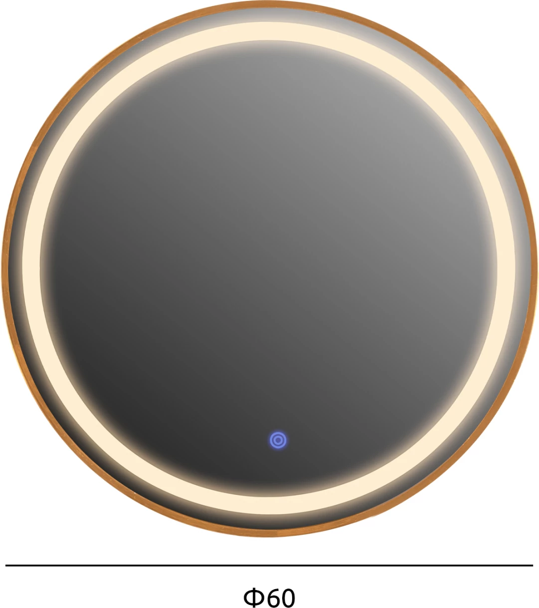 Pasqyrë muri rrumbullakët FH9580.30, alumini ari me LED, Φ60x3 cm