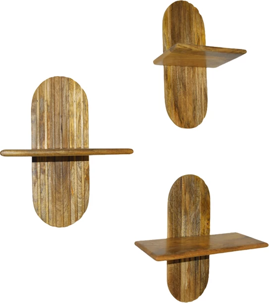 Set rafte muri prej druri mango, natyral, Arcadia, 3 copë, 30x20x40cm