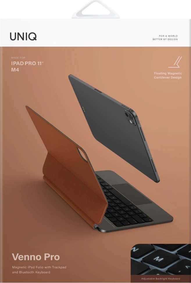 Mbështjellës UNIQ Venno Pro Magnetic Smart me tastierë për iPad 11" (Air 2024/2025, Pro 2018-2024), Bluetooth 5.2, trackpad, 400 mAh, Karamel