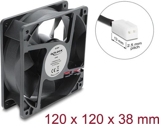 Ventilator ftohës DeLOCK 120x120x38mm, 48V DC, 2-Pin, i zi