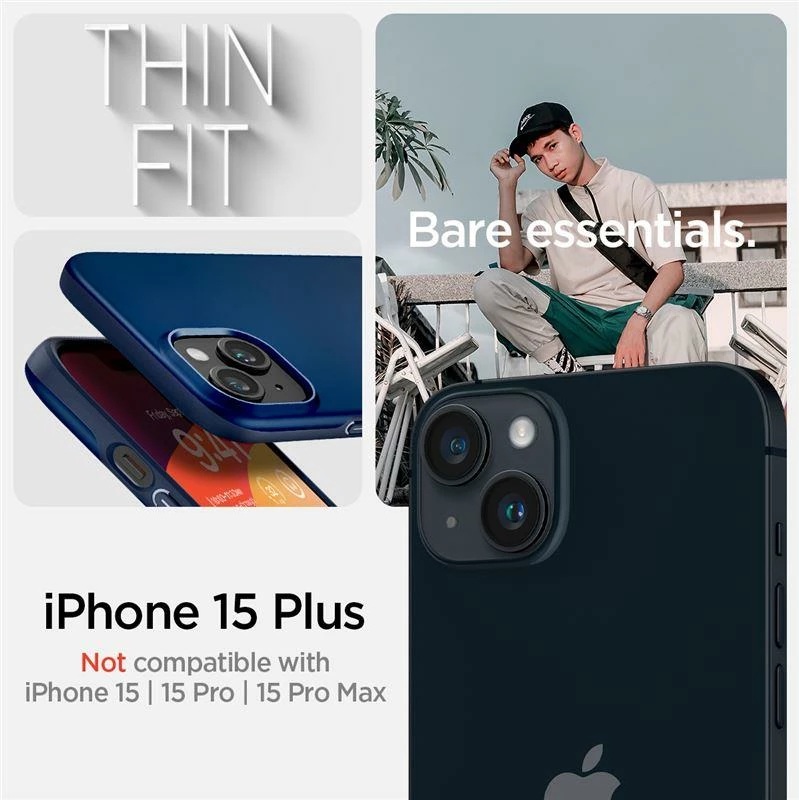 Mbështjellës Spigen Thin Fit për iPhone 15 Plus, Blu