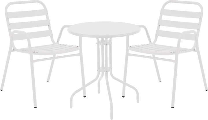 Tavolinë me karrige për terasë, Vergo-Sussie, ngjyrë e bardhë, Φ60x70cm