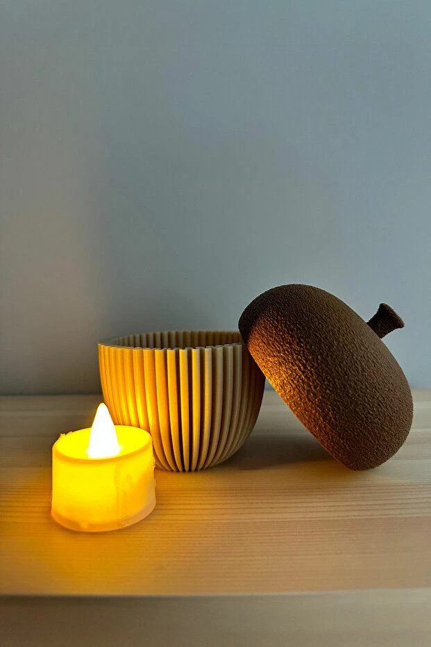 Set dekorativ prej 2 pjesësh, mbajtëse qirinjsh, ngjyrë bezhë dhe kafe, Evila Originals, Lighting Acorn