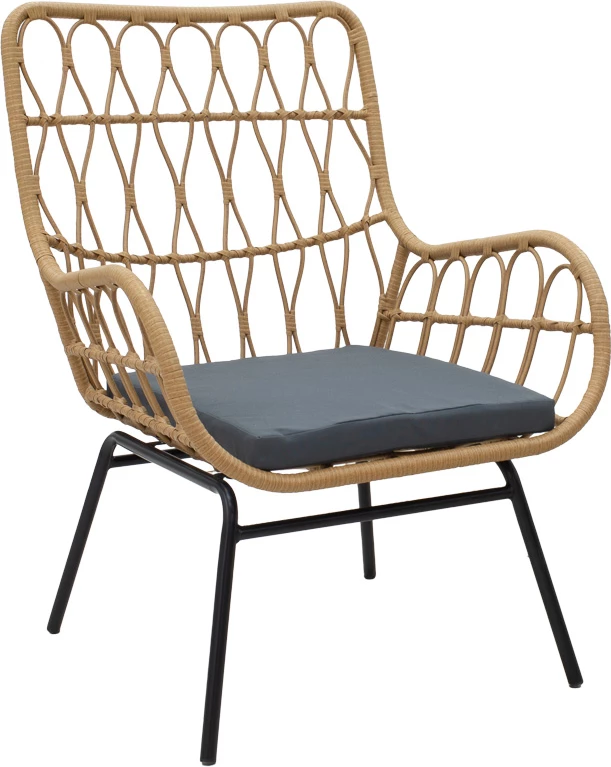 Set Naoki-Mabil për dhomë ndeje, 3 pjesë, rattan, ngjyrë natyrale dhe metal i zi