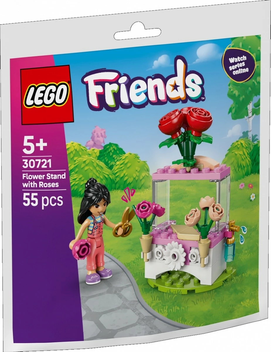 Set LEGO Friends 30721 kioskë lulesh me trëndafila, 55 pjesë, 5+, me mini-doll Liann